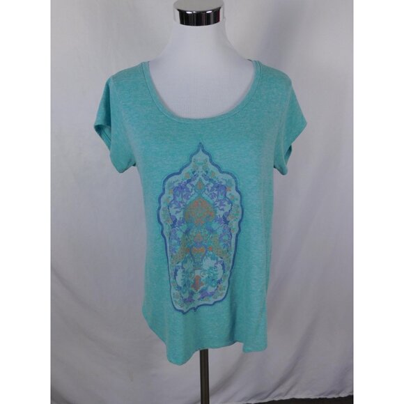 Lucky Brand Teal Medallion Graphic Tee Boho Witch M - Picture 1 of 10